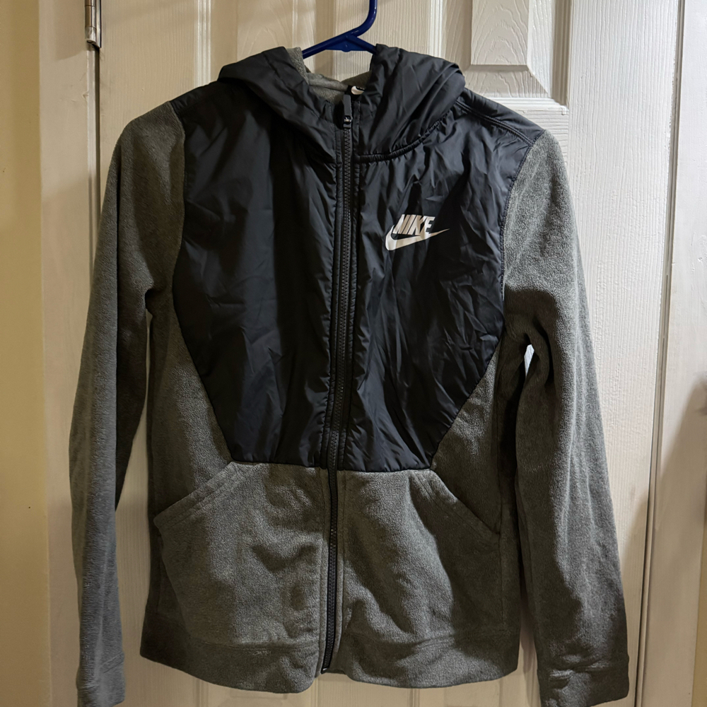 Nike Women’s Gray Black Full Zip Hooded Fleece Jacket Size XL